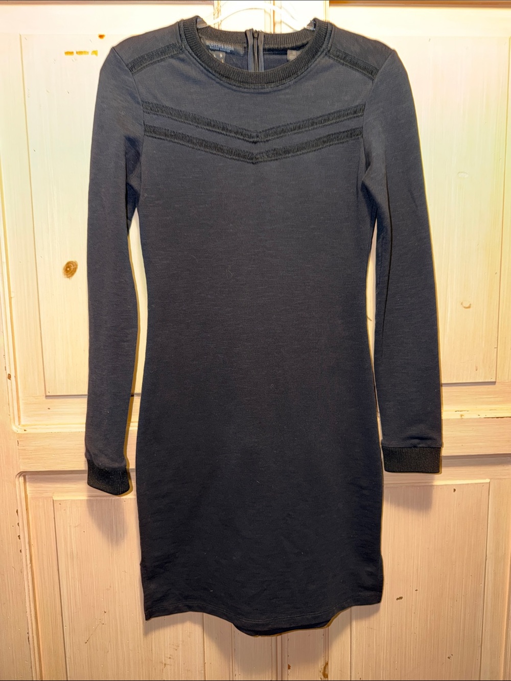 Scotch & Soda Black Long-Sleeve Knit Dress with Chevron Trim